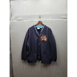 Lauren Brooke Plus Navy Blue Button-Up Cardigan Sweater With Embroidered Butterf